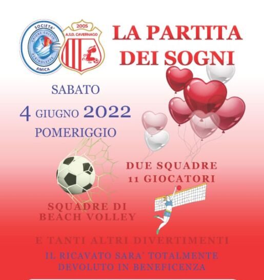 Calcio e solidarietà. Appuntamento da non perdere sabato 4 giugno, a Cavernago c’è la partita dei sogni