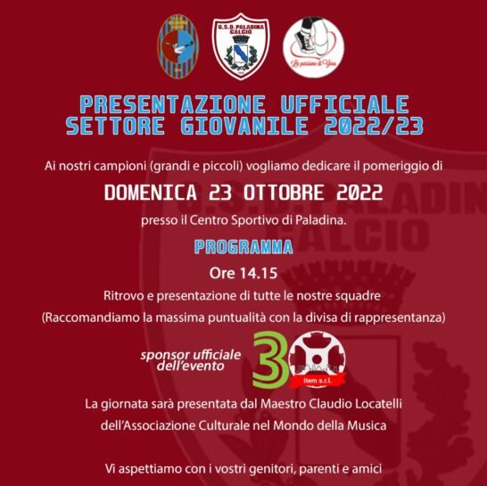 Domenica 23 ottobre la presentazione del settore giovanile di Accademia, Paladina e La Passione di Yara