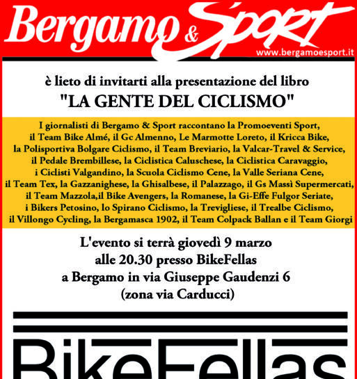 LA GENTE DEL CICLISMO – Giovedì 9 marzo da BikeFellas la presentazione del nuovo libro edito da Bergamo&Sport