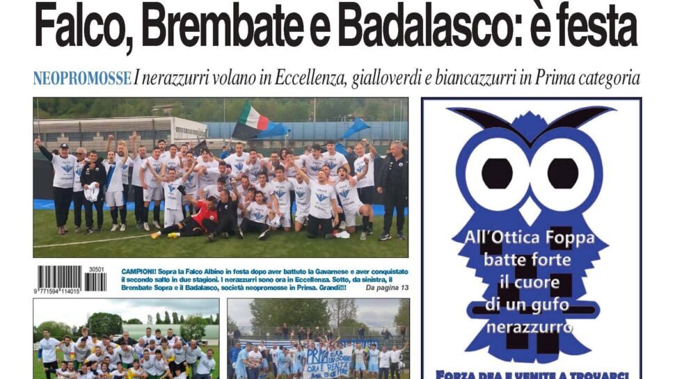 Bg & Sport è in edicola: Falco Albino, Badalasco e Brembate Sopra campioni in primo piano