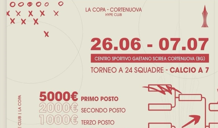 A Cortenuova dal 26 giugno al 7 luglio maxi torneo a 24 squadre