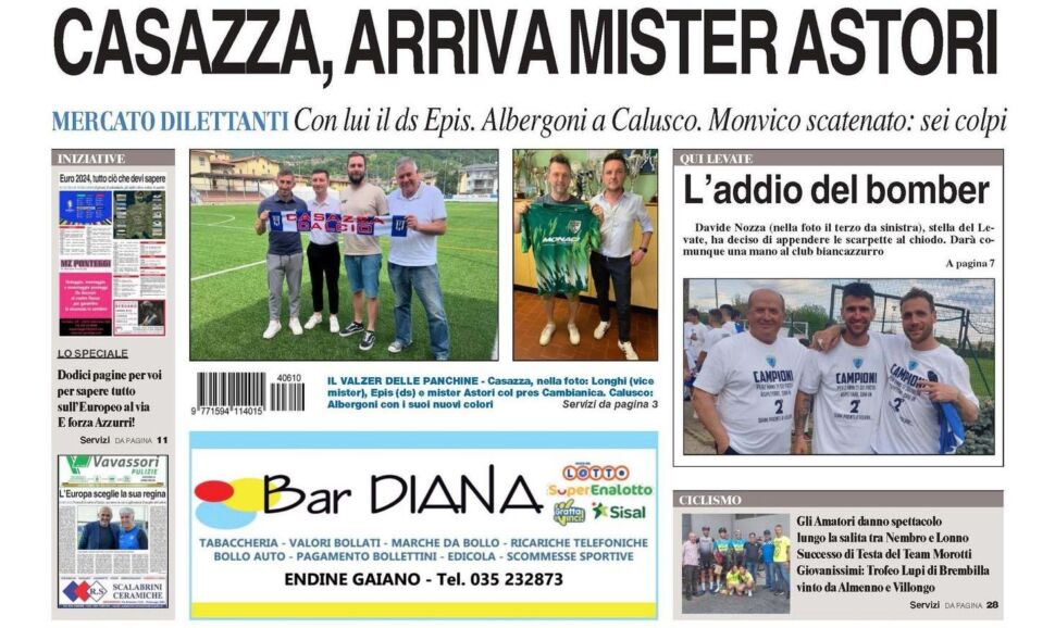 Bergamo & Sport in edicola: calciomercato dilettanti ed Europeo in primo piano