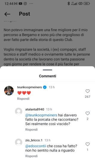 Il saluto di Hateboer ai tifosi: “Orgogliosamente atalantino”. Koopmeiners gli mette il like e arrivano gli insulti