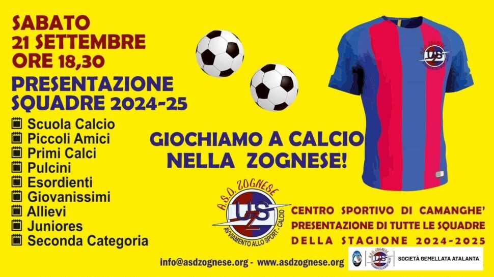 Zognese, sabato 21 settembre alle 18,30 la presentazione delle squadre campionati 2024-25