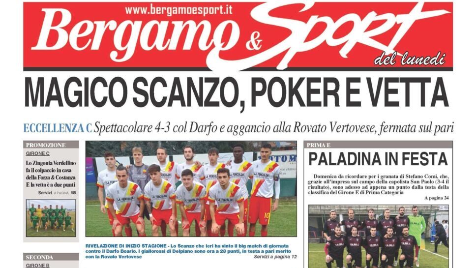 Bg & Sport in edicola: Scanzo, Zingonia Verdellino, Paladina, Zognese e Sorisolese in primo piano