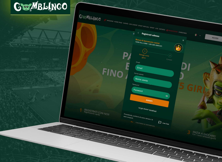 Guida Passo per la Registrazione di un Nuovo Account su Gomblingo. Scopri le istruzioni per registrare un nuovo account sulla piattaforma Gomblingo. Scopri come iniziare a giocare al casinò e a scommettere sugli sport sul sito web Gomblingo