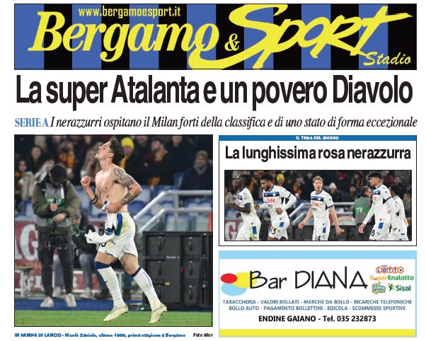 Stasera Atalanta-Milan leggi qui gratis il Bergamo & Sport stadio